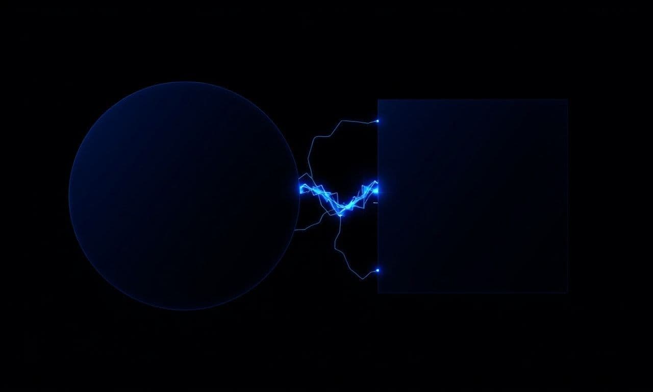 Integration von n8n (Kreis) und Odoo (Quadrat) verbunden durch leuchtenden Datenstrom